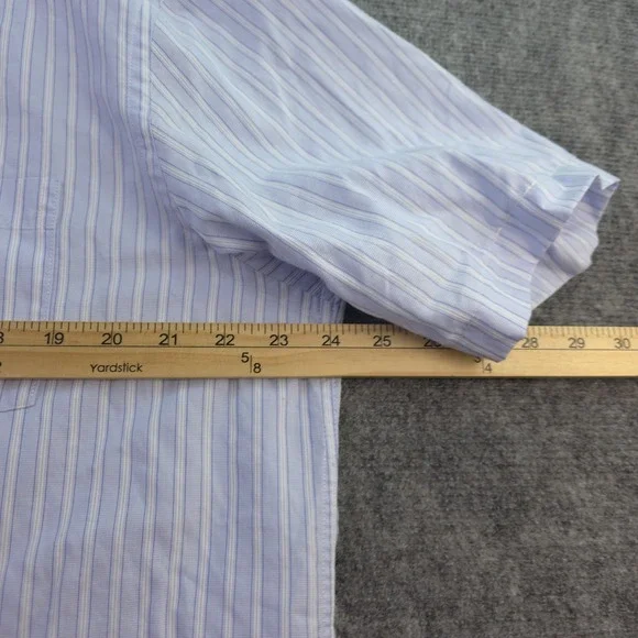 Johnston Murphy Shirt Large Blue Striped Short Sleeve Button Up Cotton Pocket - Picture 4 of 8